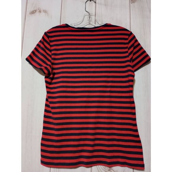 Nautica Shirt Ladies Large‎ Navy Red Short Sleeve VNeck Soft Stretchy Casual - Picture 2 of 6